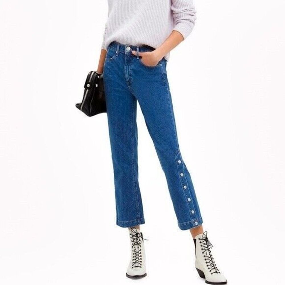 $275 Rag & Bone Dylan Snap Button Wide Leg Straight Blue Jeans High Rise 26 - Picture 5 of 15